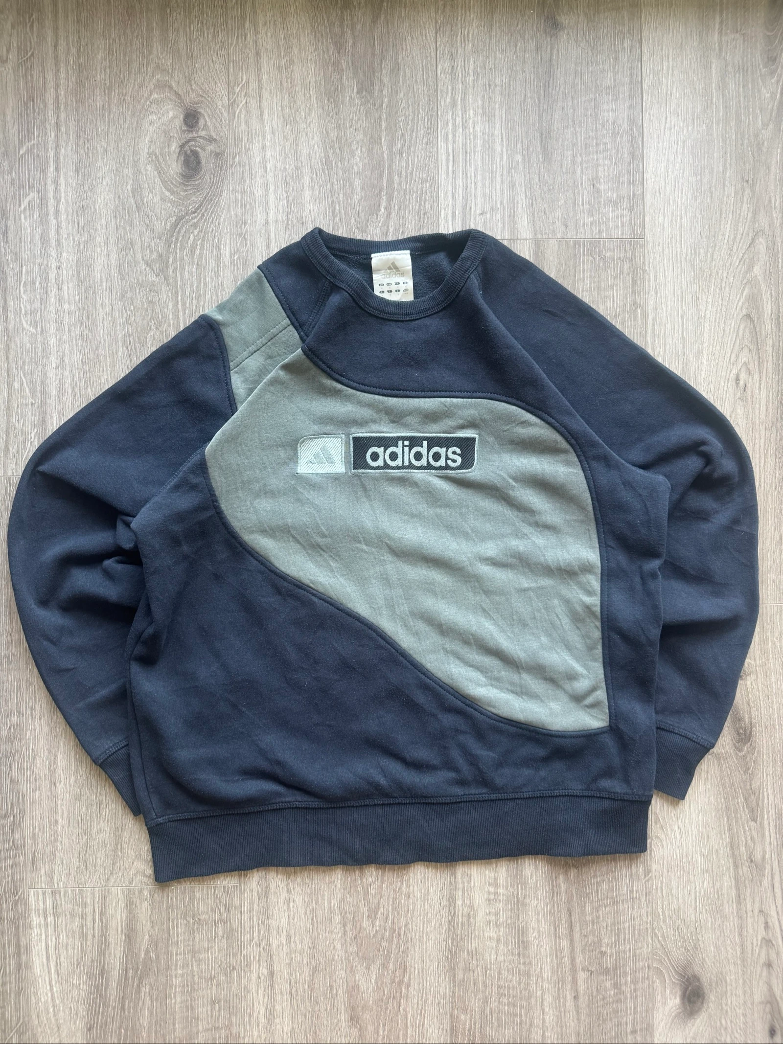 Adidas Vintage Spell Out Sweatshirt Marinegrijs Geborduurd Logo 90s Y2K Ronde Hals M – photo 5